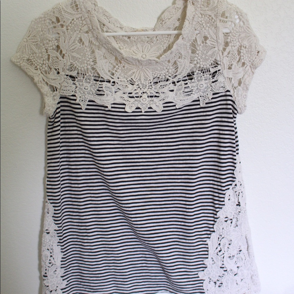 Anthropologie striped shirt with lace detailing